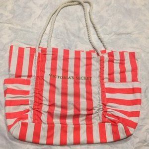 Victoria's Secret Striped Carryall Canvas Travel Shopping Large Tote Bag 16"x16"